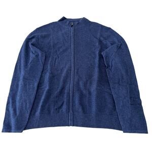 5-46 QI CASHMERE Men's Cardigan Sweater Full-Zip Ribbed Wool Cashmere Blue 2XL